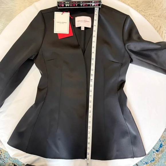 NWT Carolina Herrera Black Snap Blazer Raw Edge Sz 8 - Picture 9 of 16
